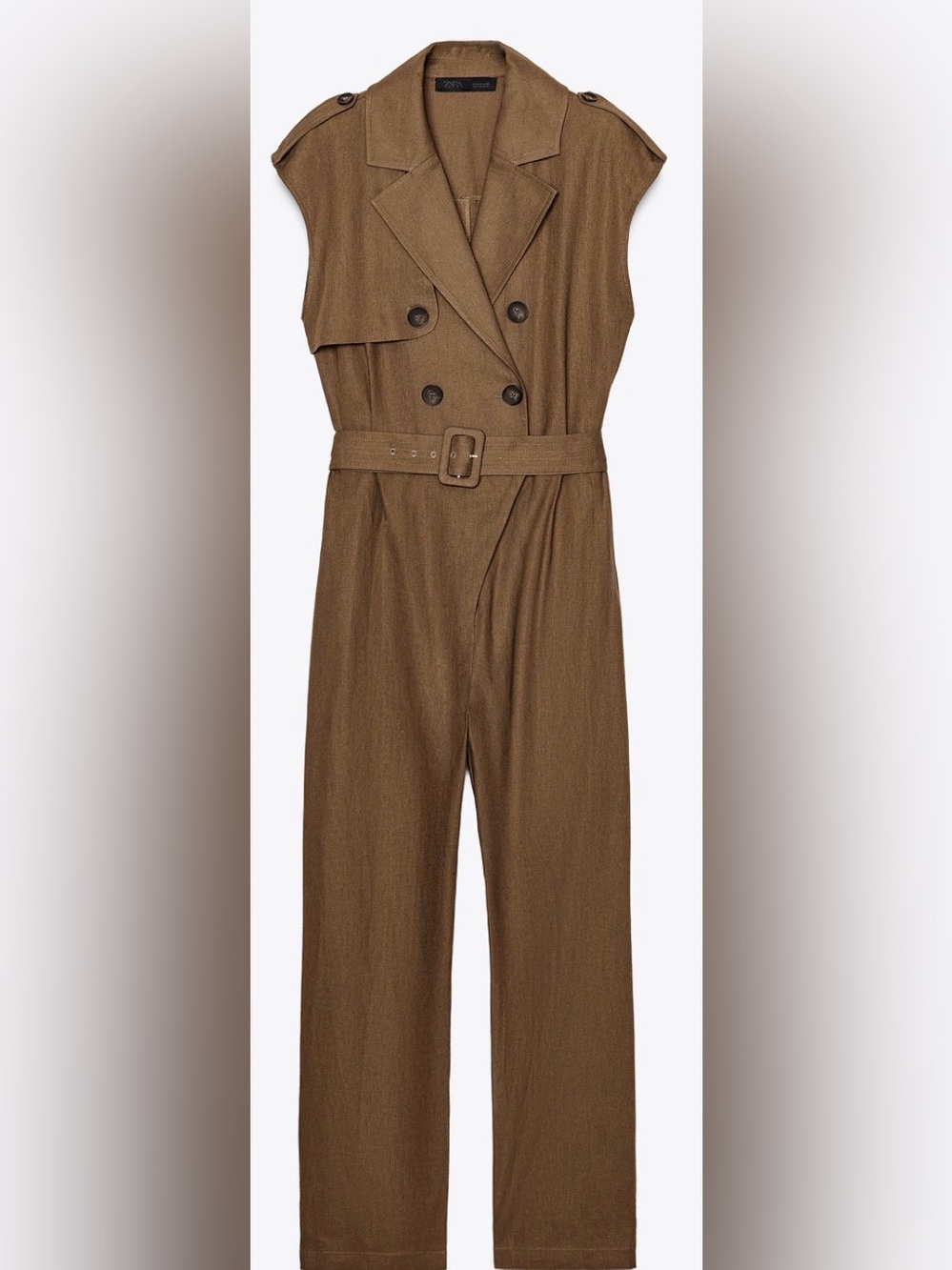 Zara Linen Sleeveless Belted Jumpsuit in Brown/ Size small